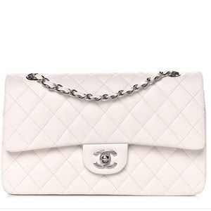 Caviar Quilted Medium Double Flap White